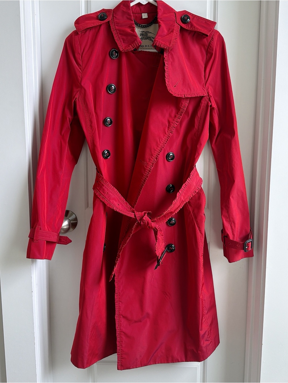 Unique Burberry London Trench coat with ruffle details